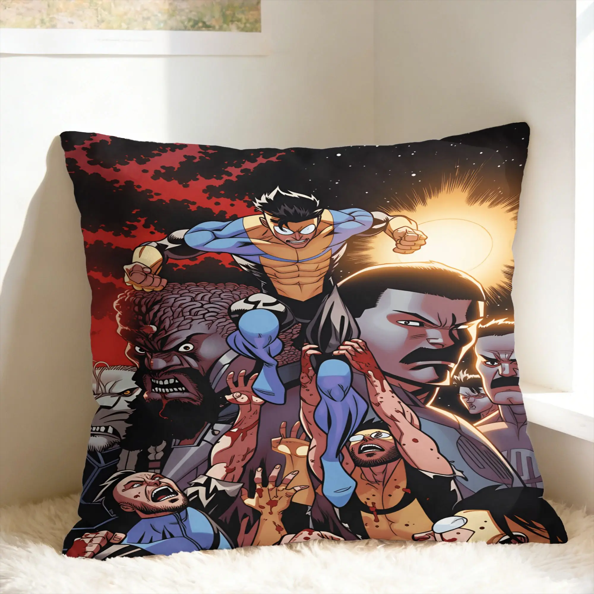 Comic I-Invincible Hero Pillowcases  Retro Trendy Pillow Case For Couch Sofa Bedroom Print Pillow Cover