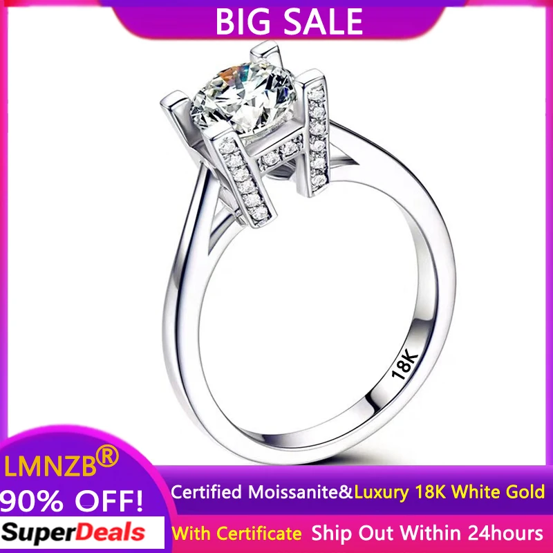 

Luxury 18K White Gold Rings Women 100% GRA Certified VVS 1 Carat Moissanite Diamond Ring Wedding Engagement Band Fine Jewelry