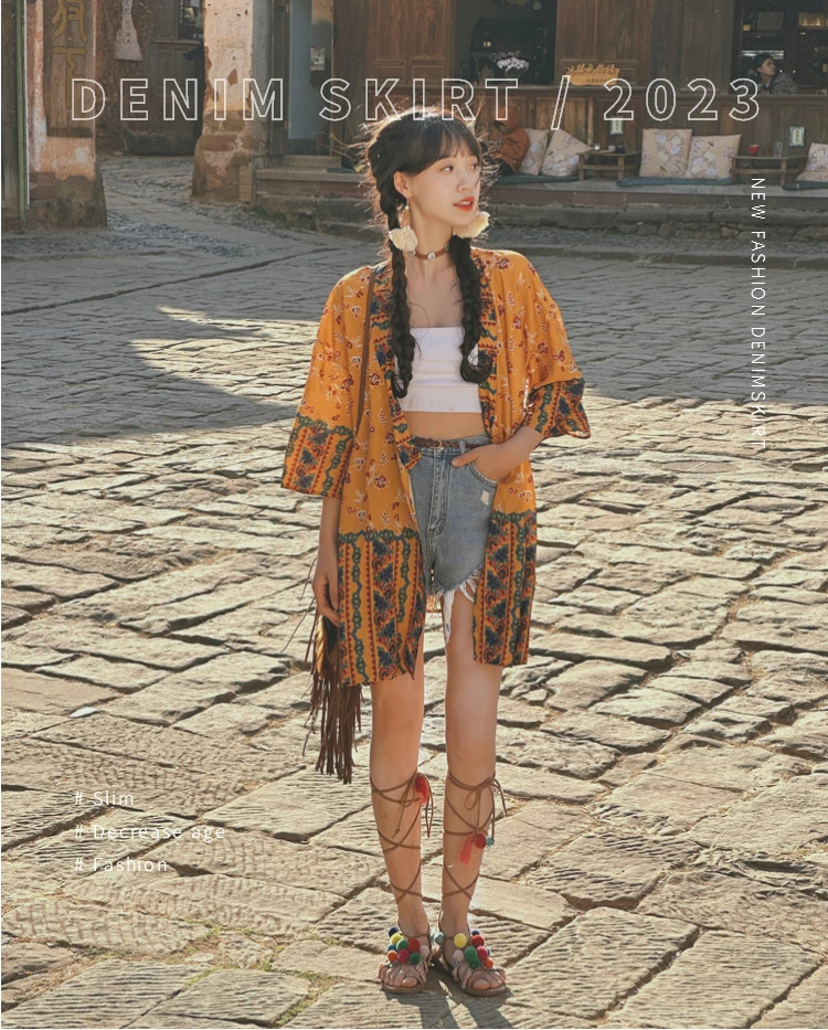 2025 여성 플로럴 프린트 비치 보헤미안 롱 블라우스 탑 신상 드레스 키모노 여성용 V넥 여름 비키니 보호복 탑