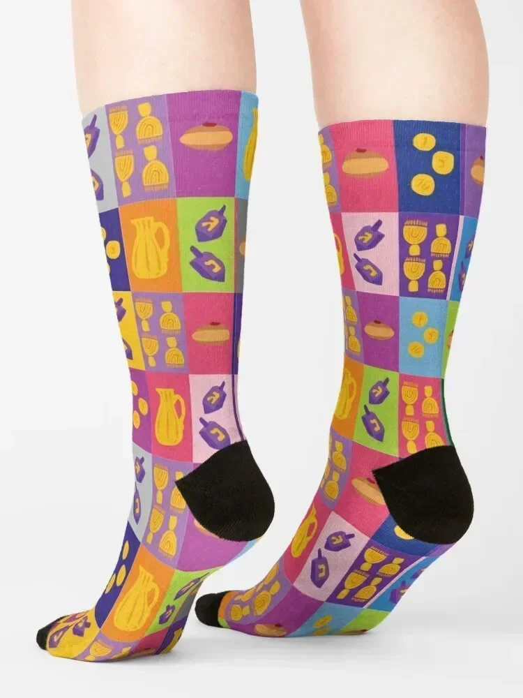 Chanukah Smorgasbord - Pinks Pop Art Grid Socks funny sock luxury Men's winter thermal Woman Socks Men's
