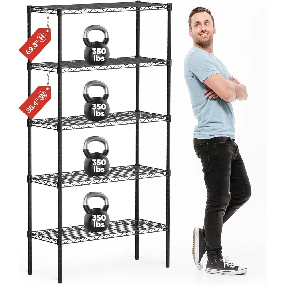 

5-Tier Adjustable Metal Storage Shelf, Heavy Duty Wire Rack for Kitchen Garage Bathroom Organizer