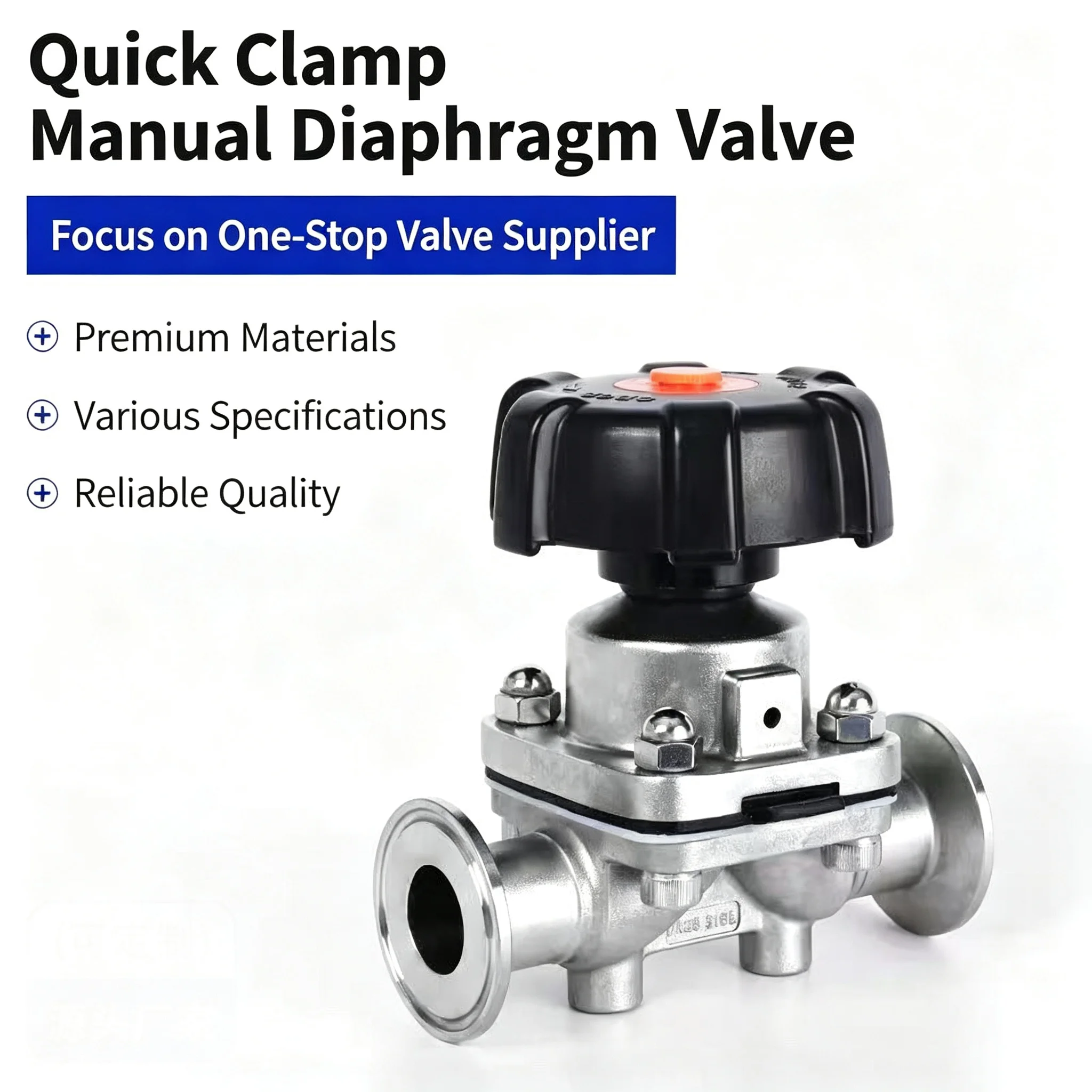Sanitary Stainless Steel 316L Tri-Clamp Diaphragm Valve Quick Install OD 50.5mm for Process Control