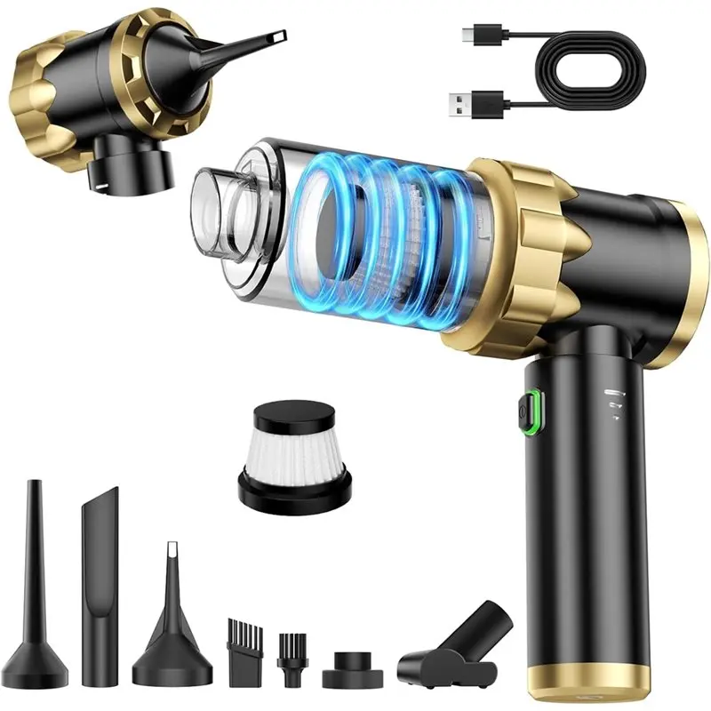 ABBZ-Car Vacuum ポータブルコードレスハンドヘルド掃除機、16000PAの強力な吸引力、7In1エアダスター/ブロワー、車、家庭、ペット用