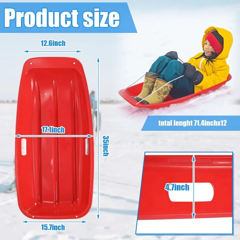 12 Pack 35 Inch Snow Sleds Durable Downhill Sleds Toboggan Sand Sleds with Built in Handles