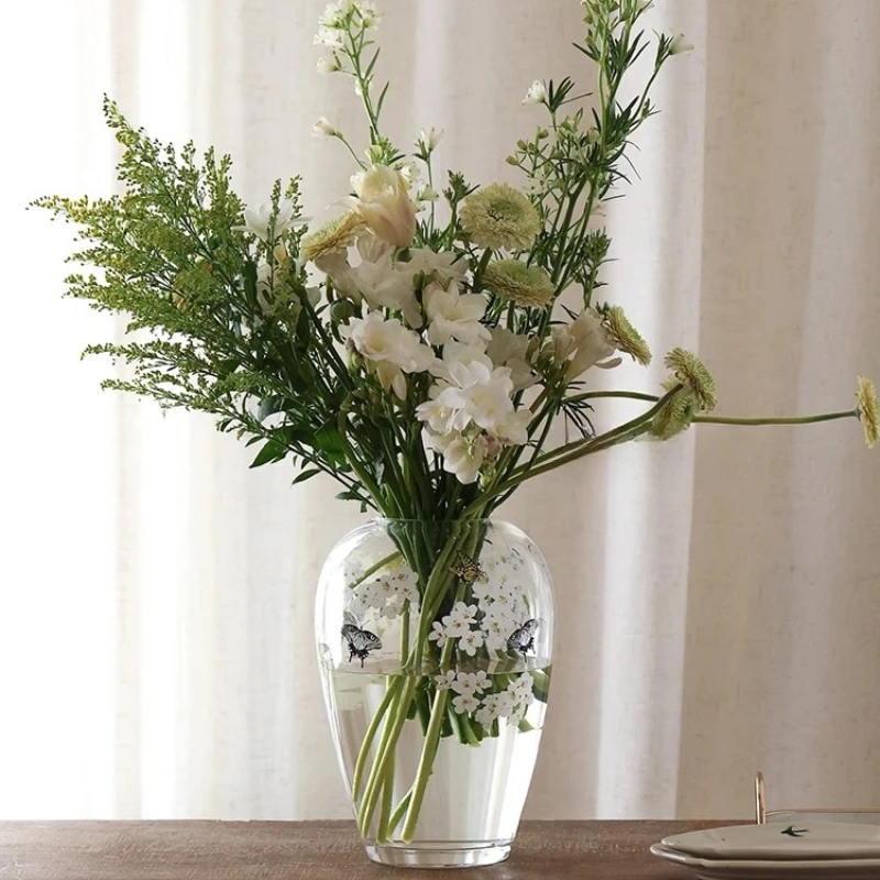 

Glass vase living room dining table transparent water flower arrangement ornament light luxury high-end decorative flower device