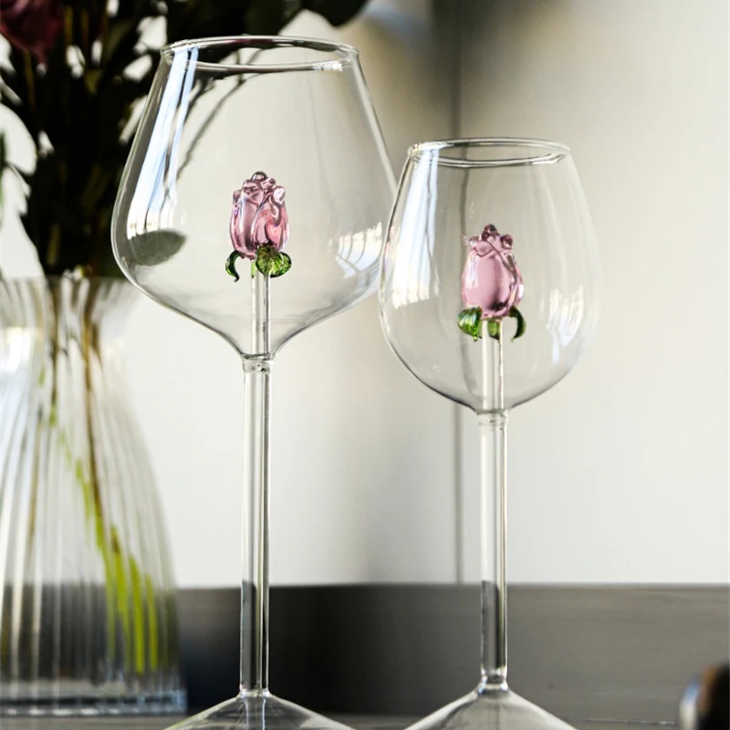 

Creative Glass Cup Rose Atmosphere Exquisite Women Cute Red Wine White Goblet Large Capacity Handmade Home Party