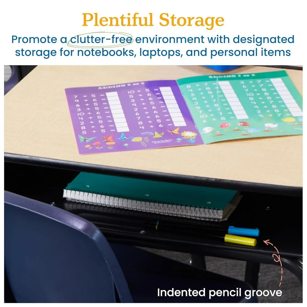 Adjustable Student Desk with Metal Book Box, Open Front Design for Classroom and Home Use