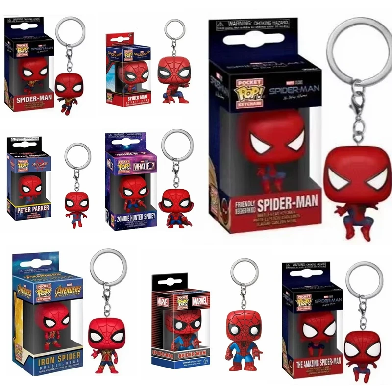 Funko Pop SPIDER MAN llavero de bolsillo llaveros de araña de hierro Peter Parker llave colgante juguetes figura llaveros regalo de cumpleaños juguete para niños