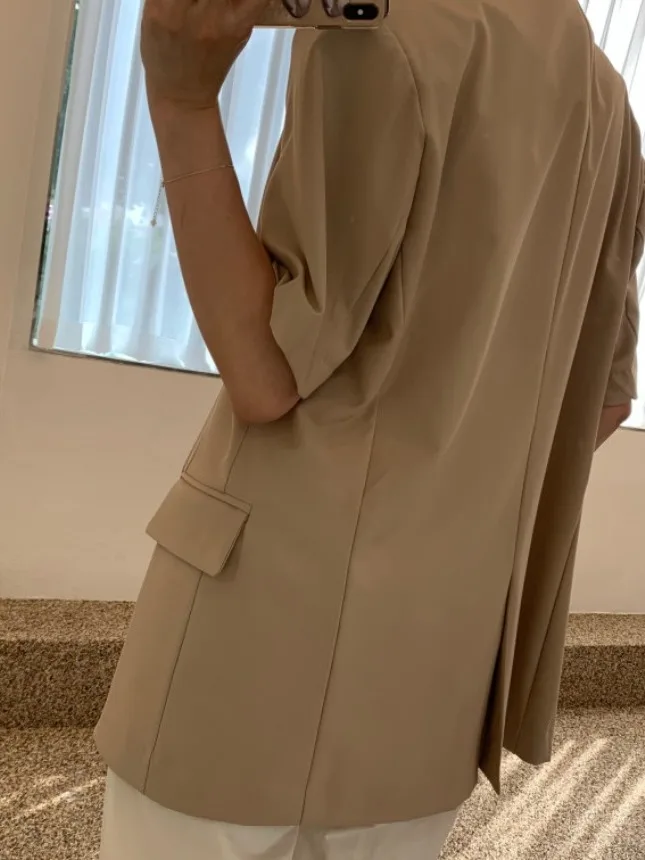 Chic Spring Casual Allentato da donna Or Sve Abito a due bottoni Jaet Versatile e confortevole Cappotto da fidanzato di media lunghezza