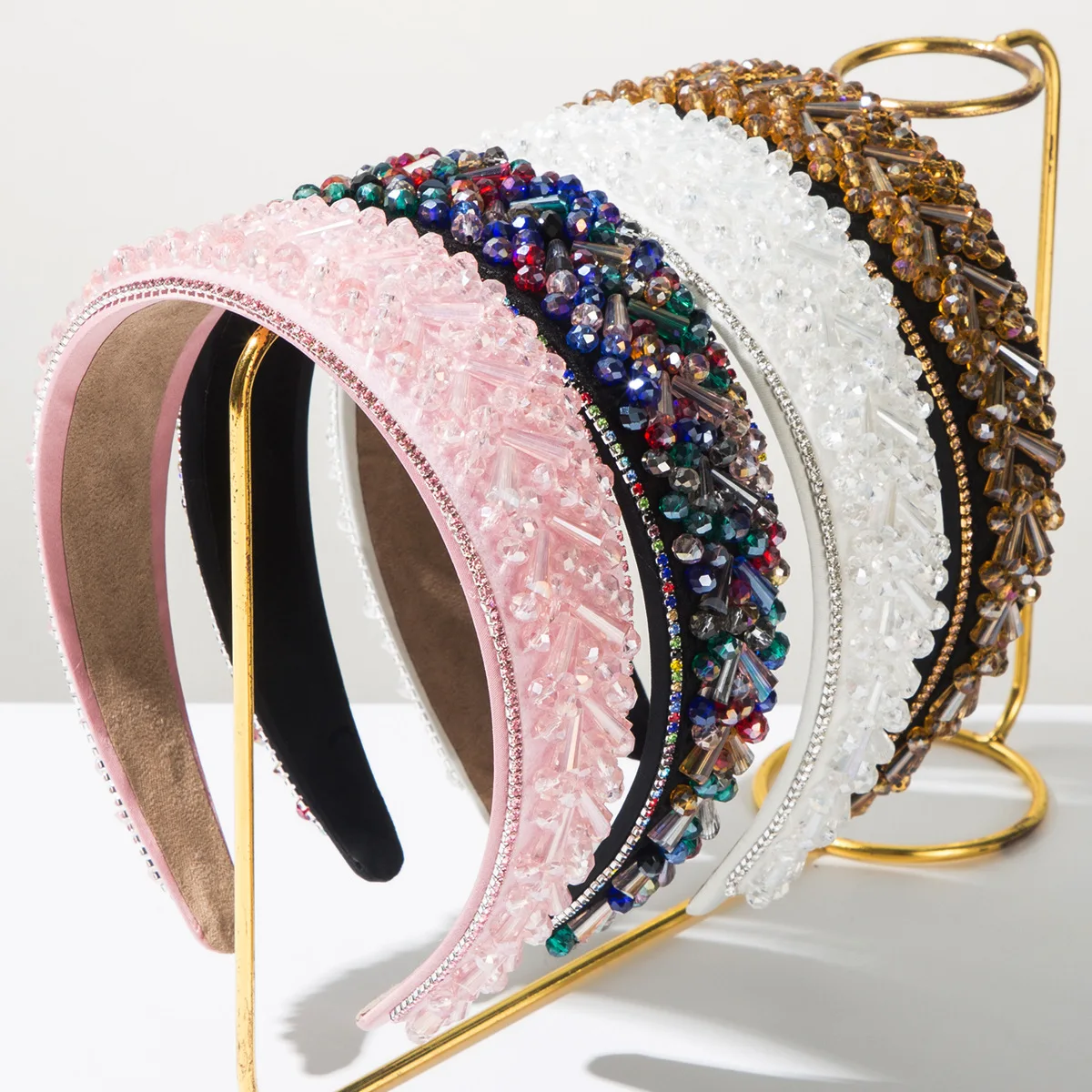 

Повязки на голову со стразами, черные широкие повязки для волос для женщин с украшенной бисером в стиле барокко, украшенные драгоценными камнями, повязка на голову для вечеринки, дня рождения