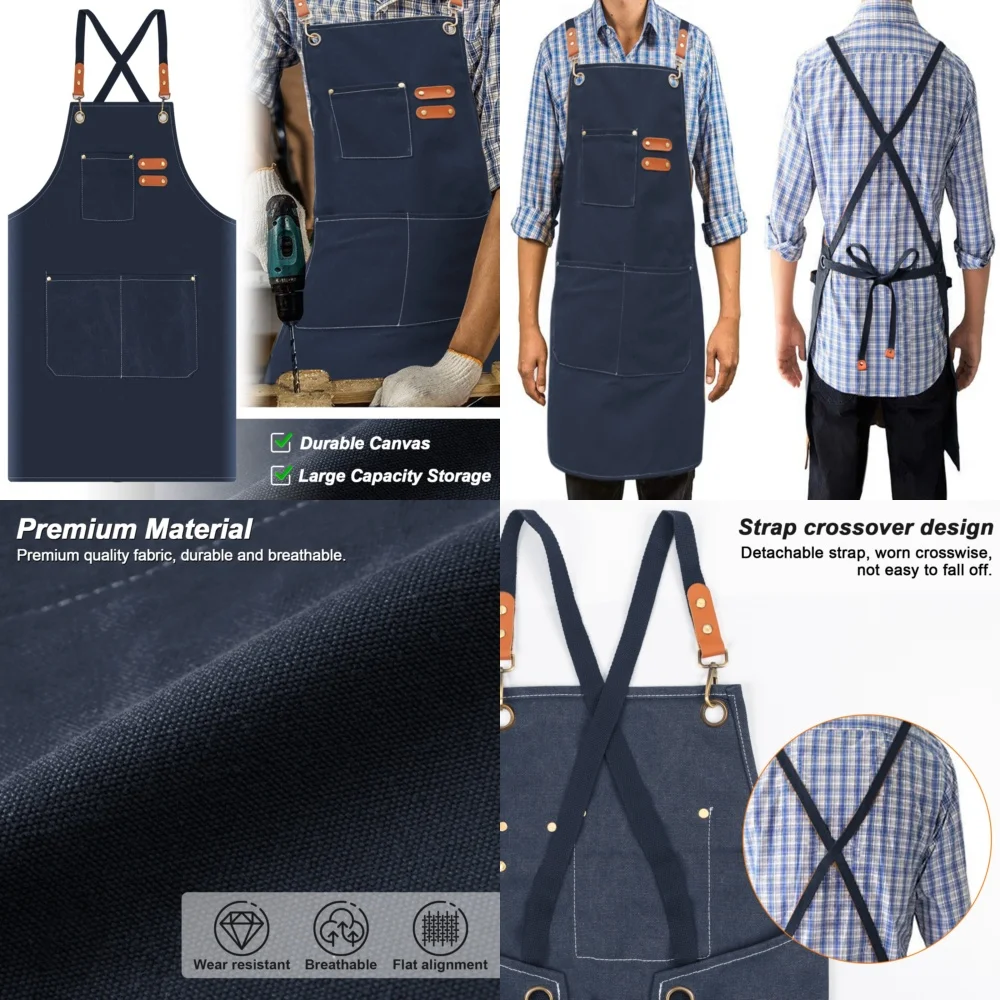 

Сверхмощный холщовый фартук для мужчин и женщин, регулируемая перекрестная спинка, шеф-повар, кухня, приготовление барбекю, спецодежда, садовая живопись, ремесло