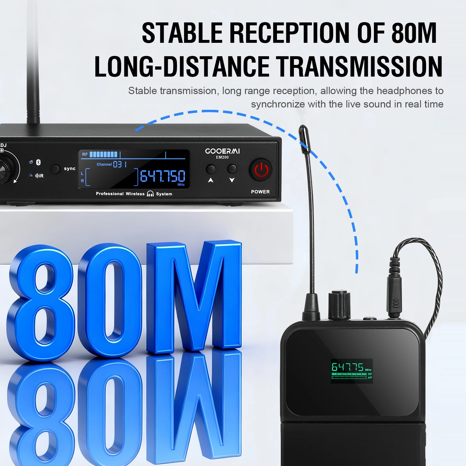 Gooermi EM200 UHFワイヤレスインイヤーモニターシステム（Bluetooth 5.0搭載）ステージパフォーマンス、バンド、ウェブキャスト、レコーディングスタジオ向け