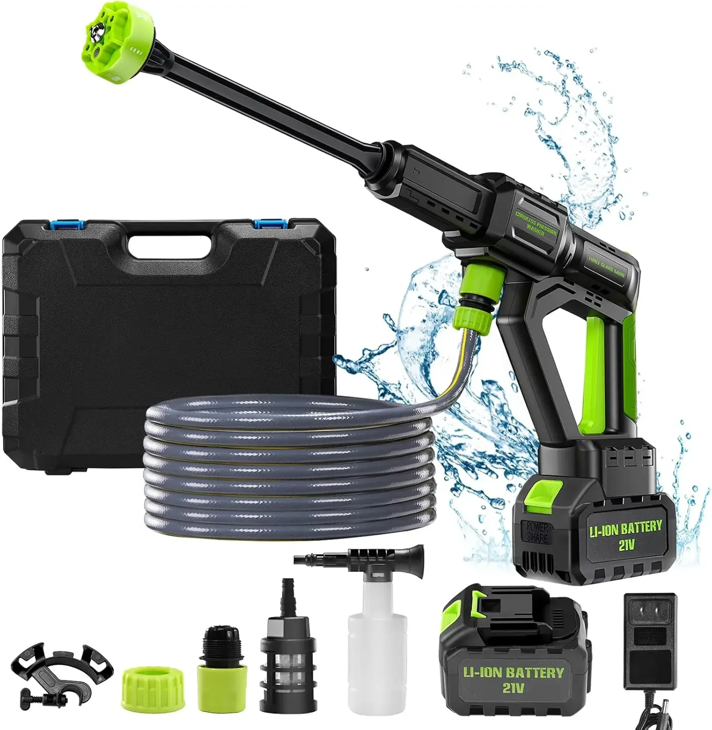 Cordless Pressure Washer, 6-in-1 Nozzle Portable Handheld Power Washer 1200 PSI, 4.0 Ah Battery Operated