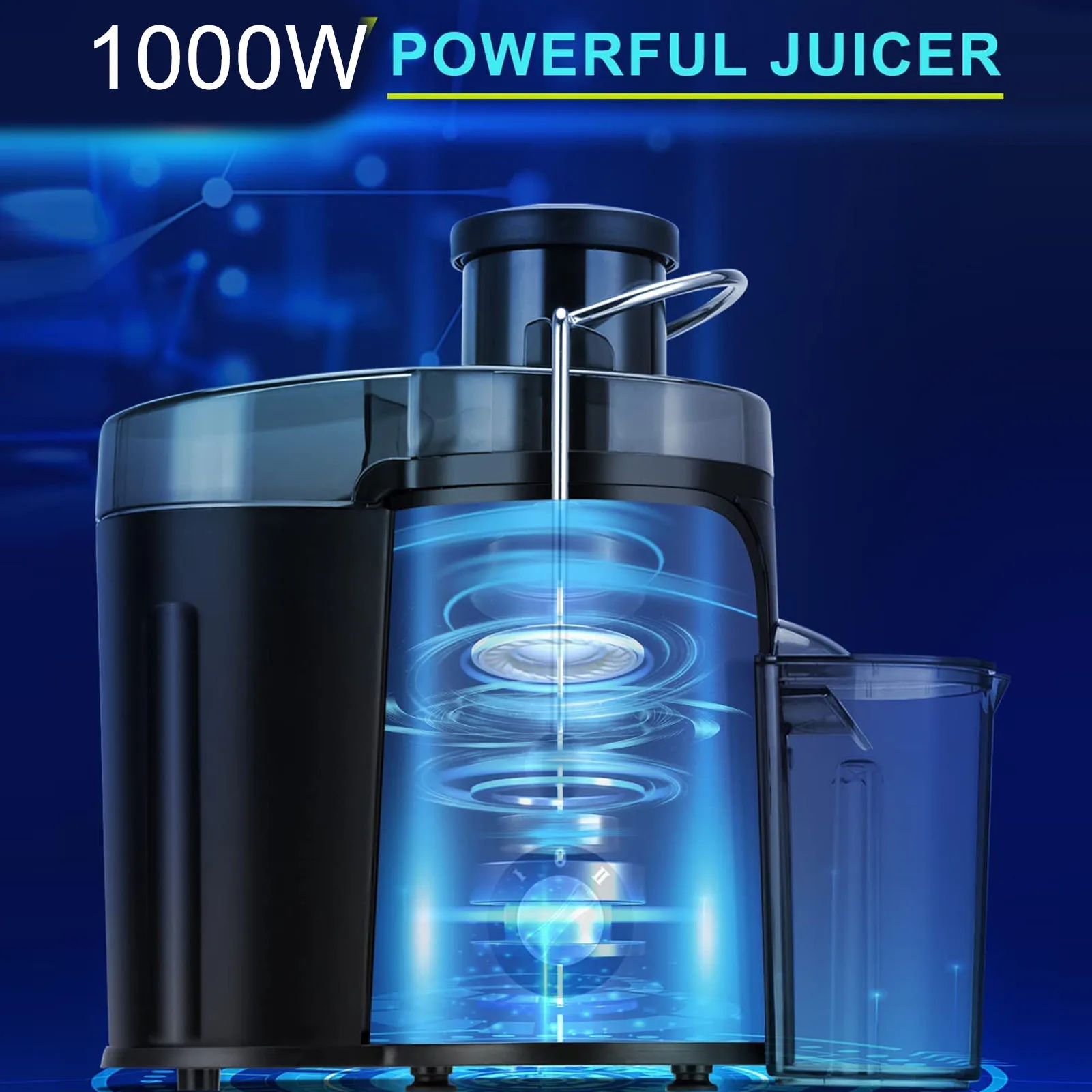 1000W Juicer Machine Automatic Big Mouth Large Feed Chute Juicing Extractor for Whole Fruits and Vegetables 220V