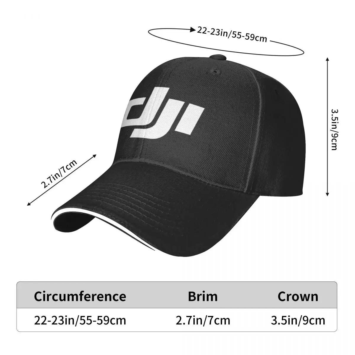 DJI-Casquette de baseball unisexe à visière sandwich réglable, protection solaire, chapeau de sport décontracté