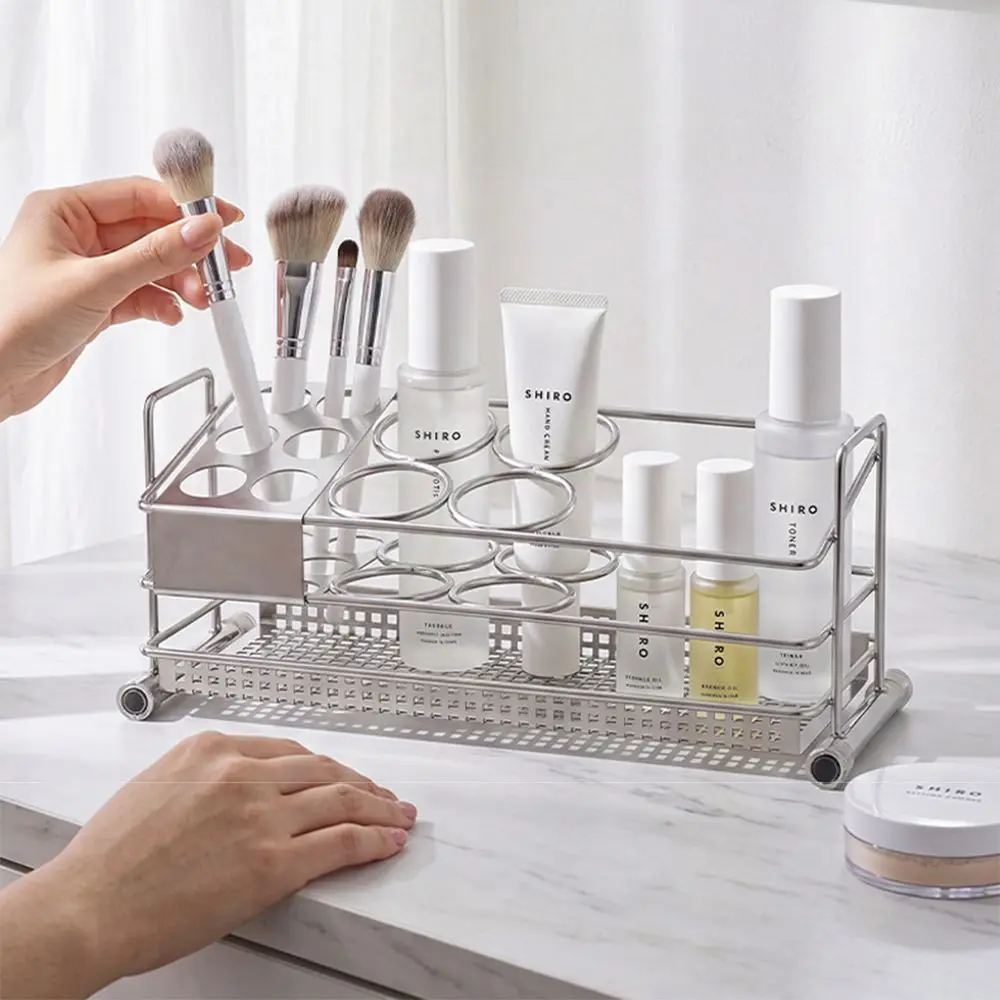 Stainless Steel Toothbrush Holder Rust Resistant Space Saving Countertop Organizer Fast Drainage Perforated Bottom Tray