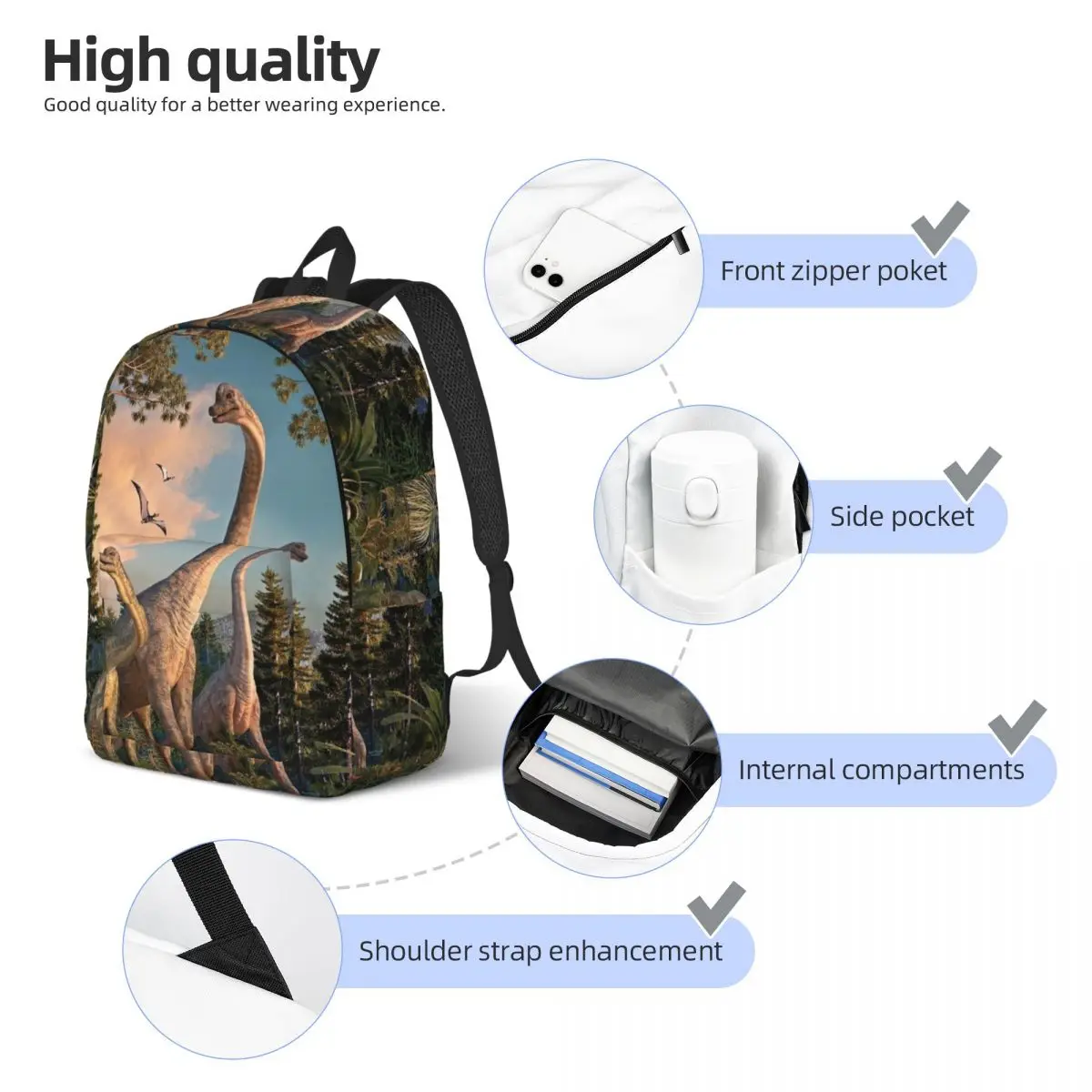 Mochila Brachiosaurus Walk para hombres y mujeres, mochila informal para escuela secundaria, senderismo, viaje, Daypack Dinosaurs Dinos, bolsas de lona para computadora portátil, regalo