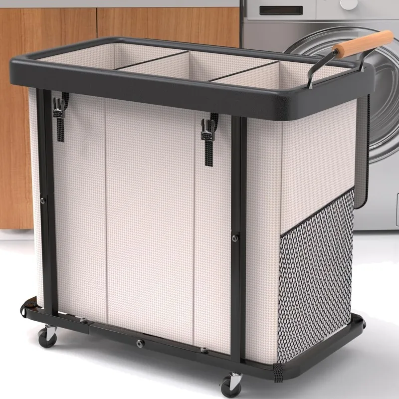 230L 60 Gal Extra Large Fashion Laundry Sorter 3 Section with Lid Home Storage Organization