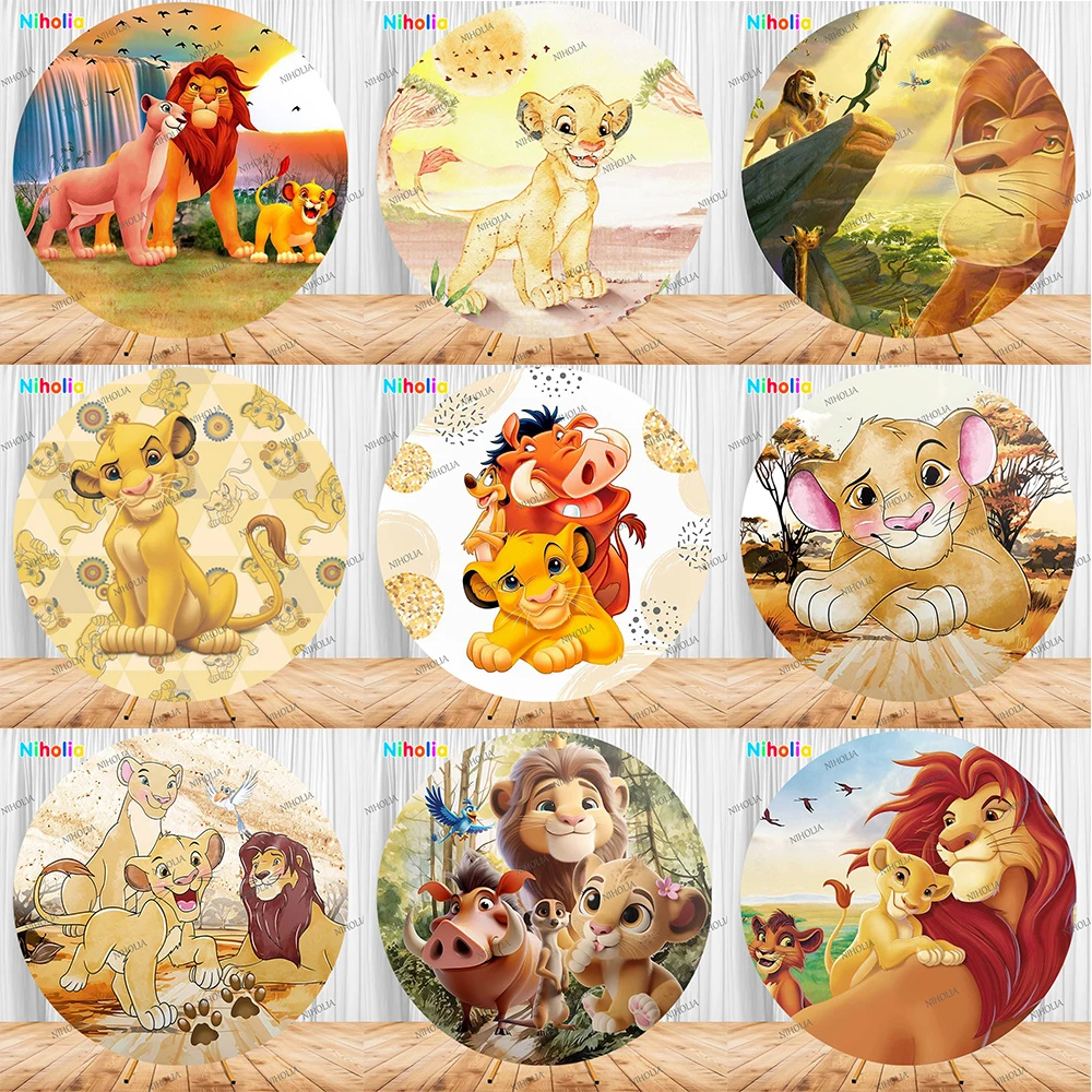 

Круглый фон с изображением Короля Льва, детский день рождения, украшение для вечеринки, фотостудии, фон для детского душа, реквизит для будки