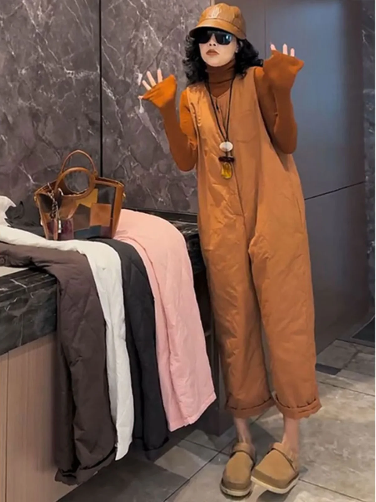 

Повседневный хлопковый комбинезон с нагрудником, женский осенне-зимний дизайн, свободный крой на одной пуговице, комплект из двух предметов