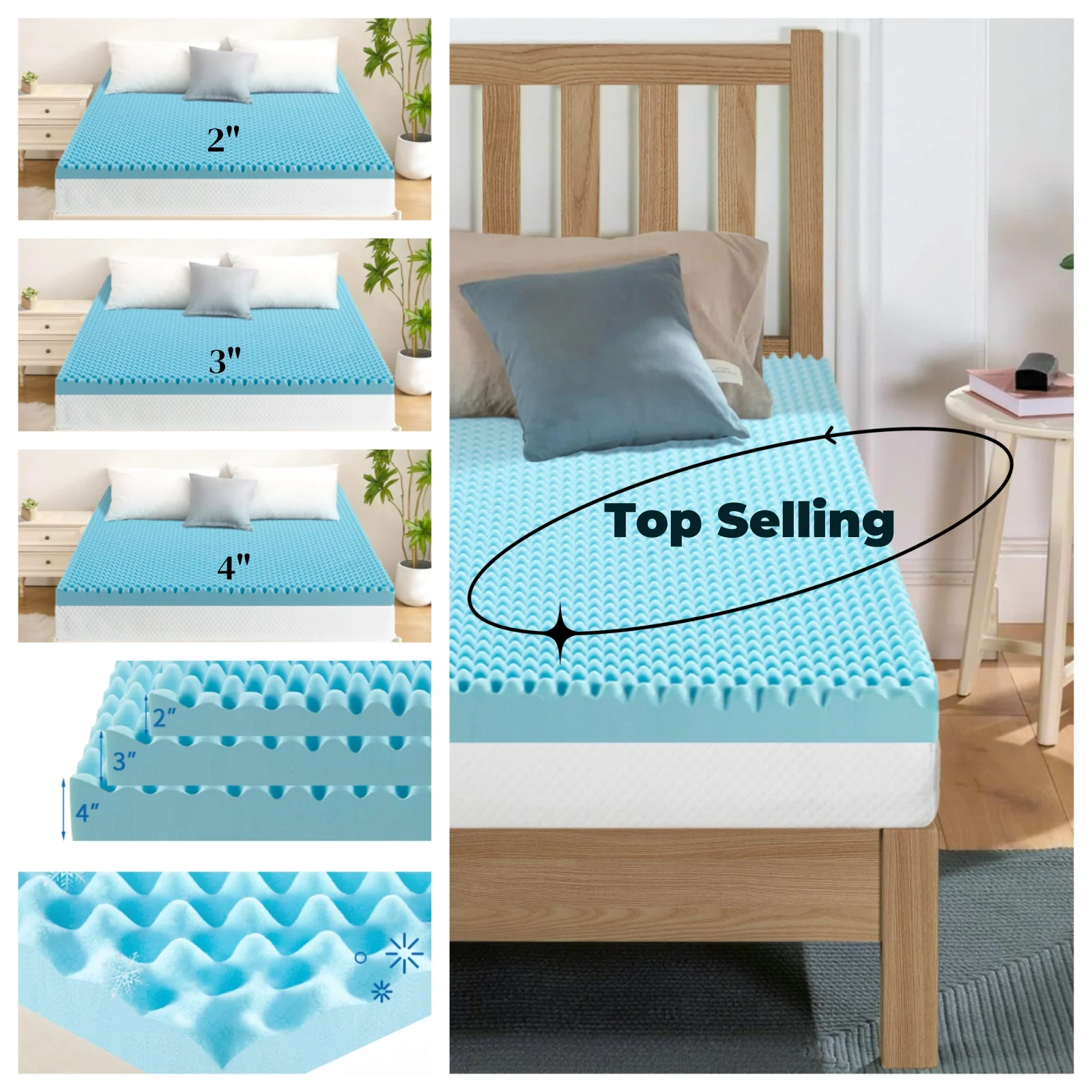 “2“ 3“ 4“ Inch Full Memory Foam Mattress Topper, Gel Infused Comfort Mattress Pad for Full Bed, Double Size Soft Foam Mattress