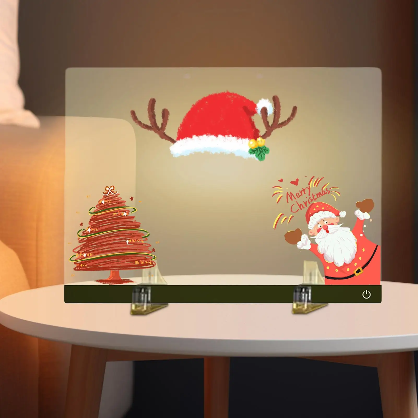 USB Rechargeable LED Light Up Writing Board Dry Erase Acrylic Note Pad with Stand 7 Color Pens for Memo Planner Bulletin Board