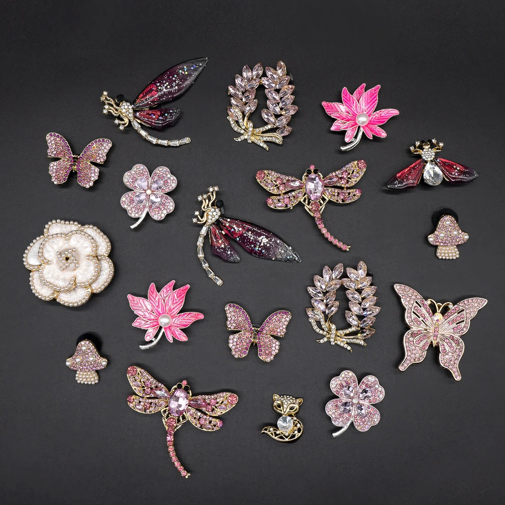 

1/11pcs Bling Pink Butterfly Mushroom Shoe Charms for Women Girls Fox Bug Metal Shoe Decoration Accessories Clog Jeans