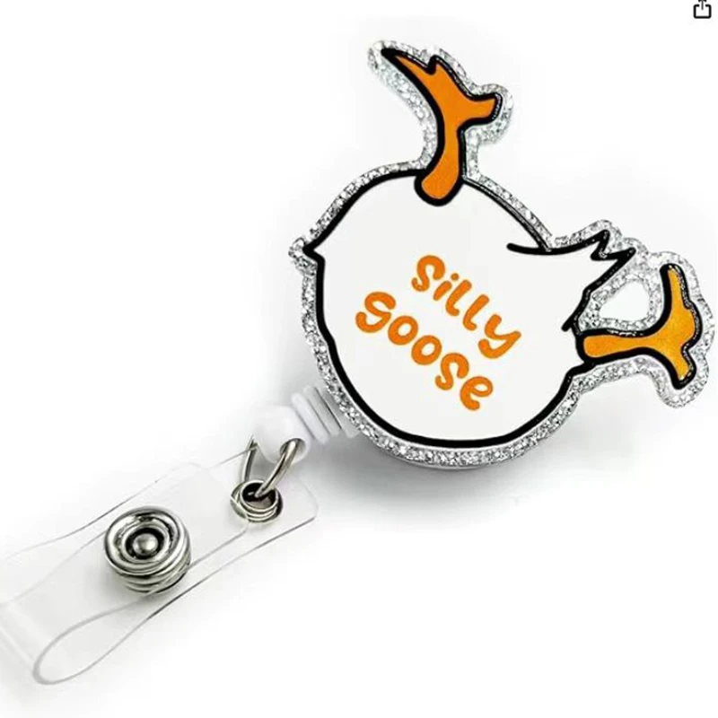 New Glitter Silly Goose Badge Reel Cute Retractable Badge Holder Clip Student Doctor Nurses Day Gift