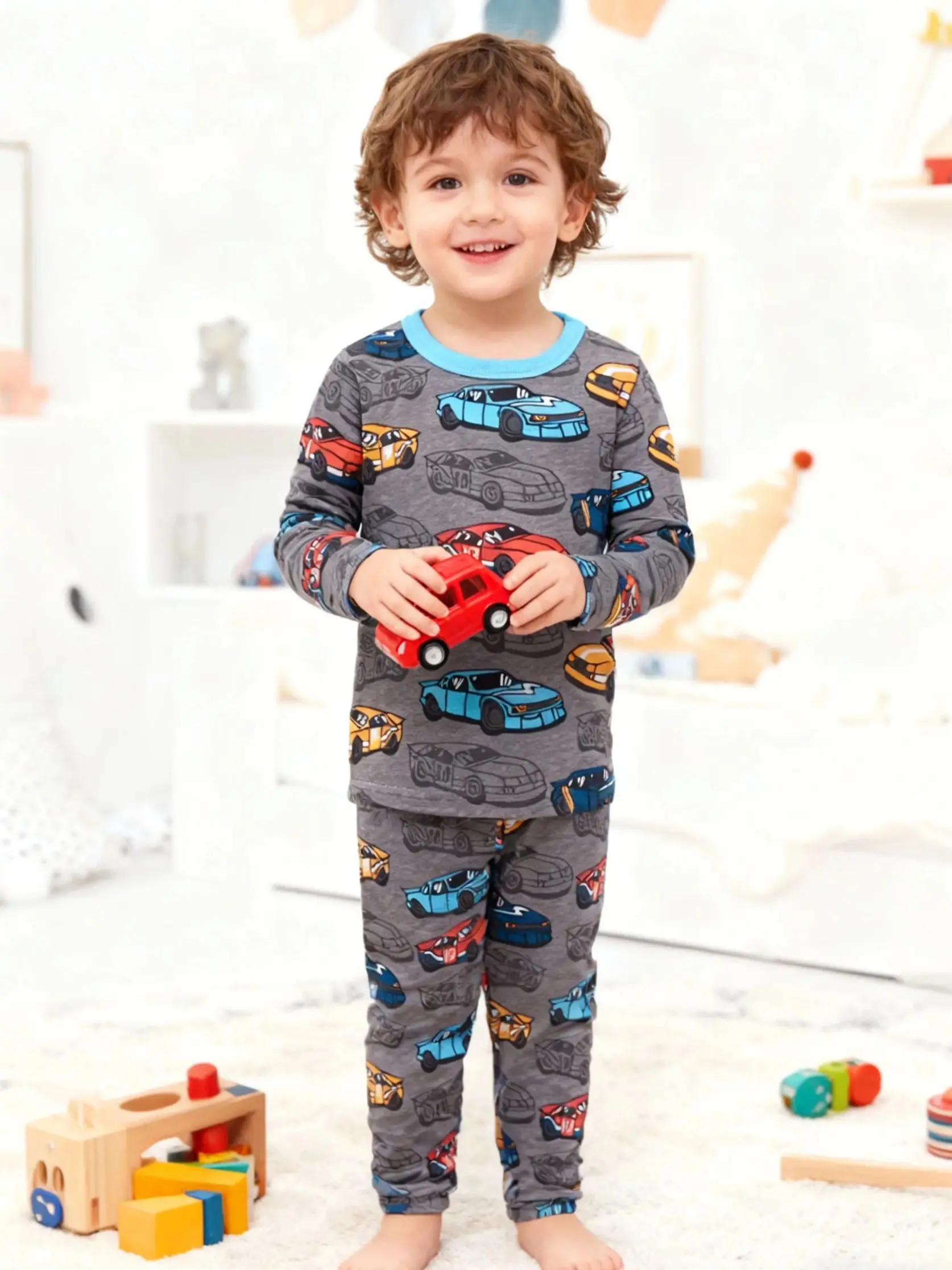 Kinder-Pyjama-Set, 100 % Baumwolle, weich, Auto-Volldruck, Loungewear, Nachtwäsche, langärmeliger Pyjama für Kleinkinder, Jungen und Mädchen im Alter von 1–8 Jahren – Detail 2
