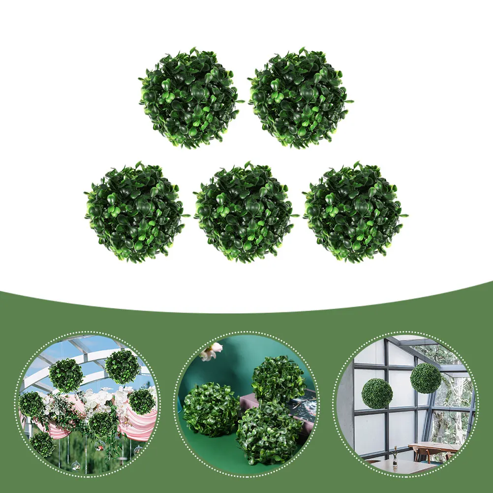 

5pcs Green Leaves Fake Plant Ball Pendant Artificial Grass Plant Balls For Wedding Party Decor Indoor Outdoor Greenery