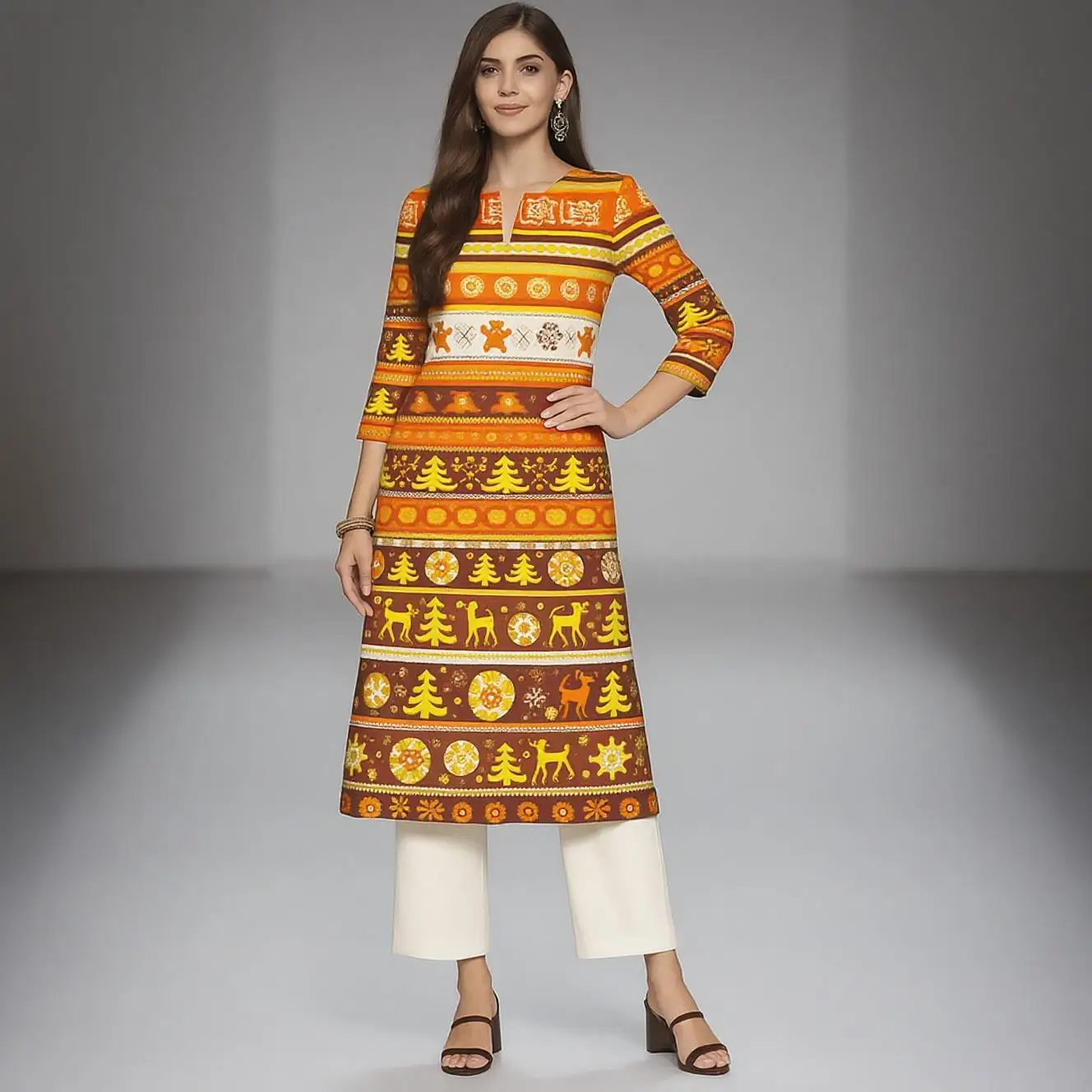 Muslim Kurt Christmas Women's Casual Fashion Comfortable Dress Long Sleeve Straight Tube Casual Ethnic Arabian Dress