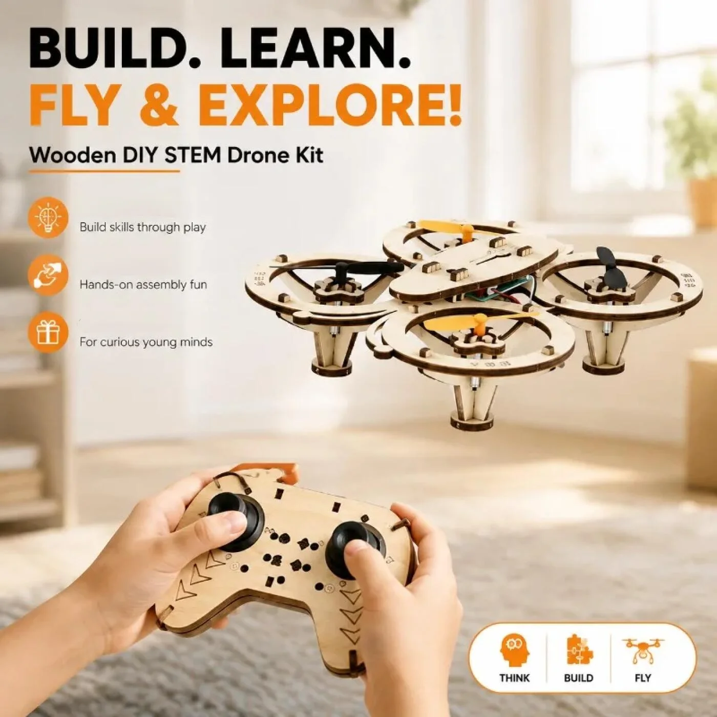 DIY Wooden RC Drone Assembly Flying Toy Remote-controlled Quadcopter Wooden Drones Aircraft Building Model Kit Christmas Gifts