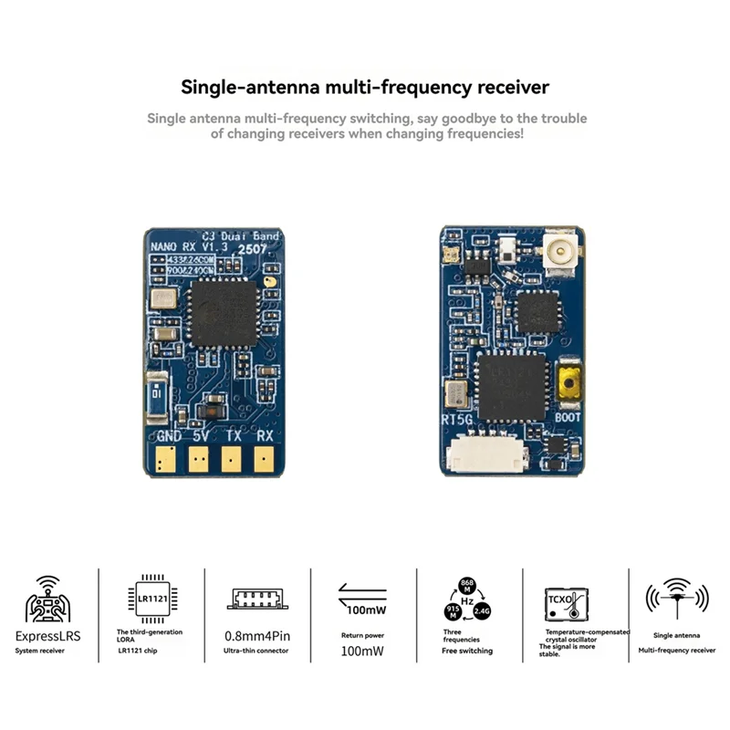 

B04C-900/2400 ELRS Dual Band Nano Receiver Single Antenna Multi-Frequency RX Receiver 100MW Backhaul For RC FPV Drone