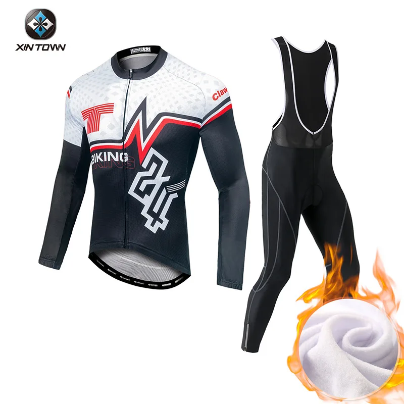 Cycling suit men's warm new bicycle suit velvet autumn and winter cycling suit men's European and American version