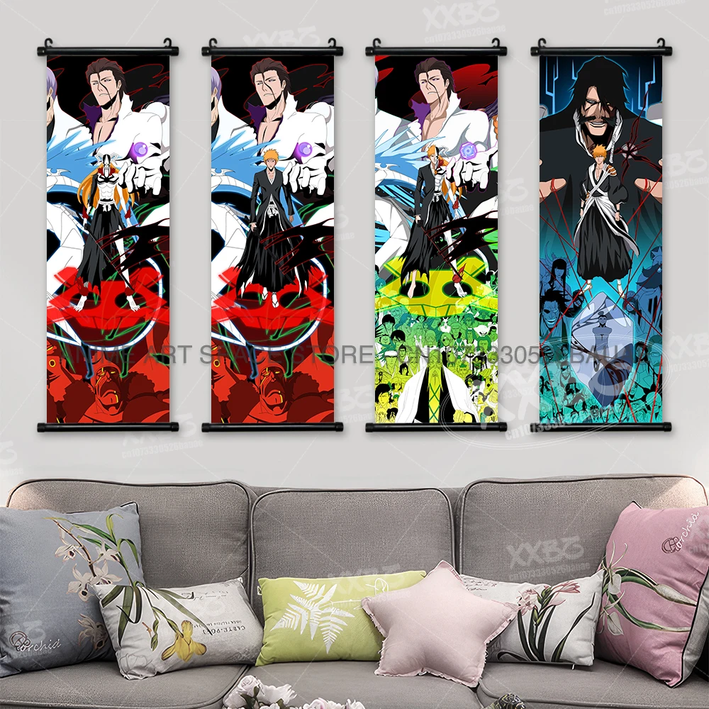 Anime BLEACH Hängende Malerei Kurosaki Ichigo Wandkunst Schriftrollen Bild Sado Yasutora Home Decor Leinwand Japanische Figuren Poster – Detail 3