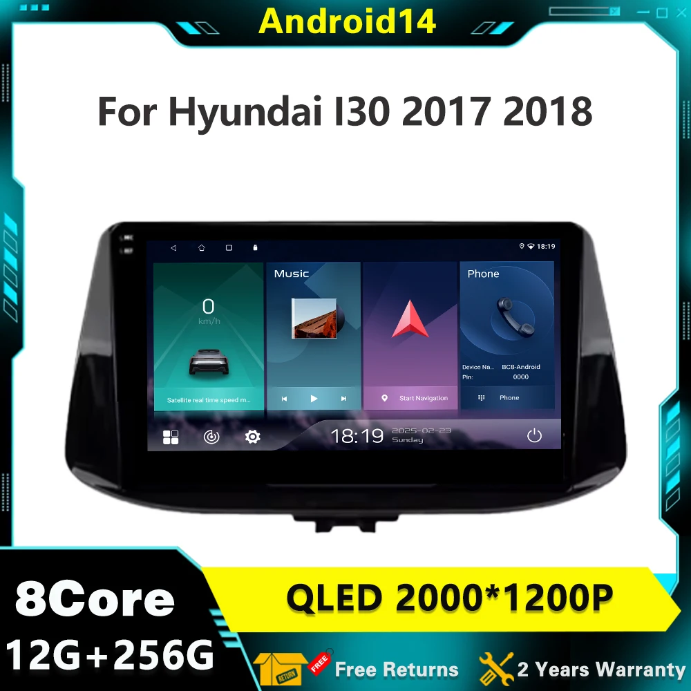 

Wireless Android 14 For Hyundai I30 2017 2018 Carplay Android Car Radio Player Multimedia Stereo Navigation GPS 4G WIFI QLED BT
