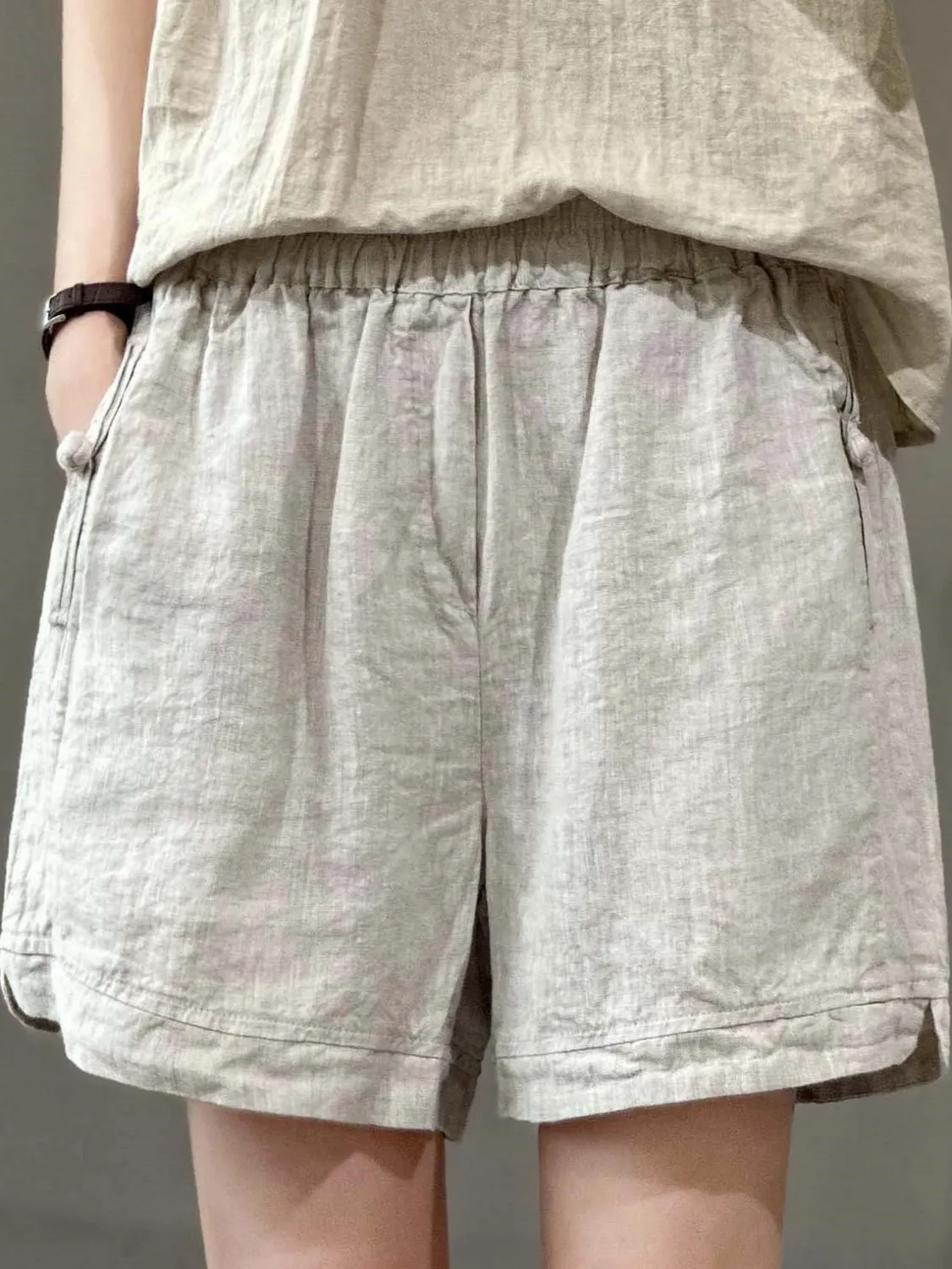 Lâche coton lin décontracté orts femmes taille élastique ket jambe droite pantalon Vintage Sle été Faion dames vêtements
