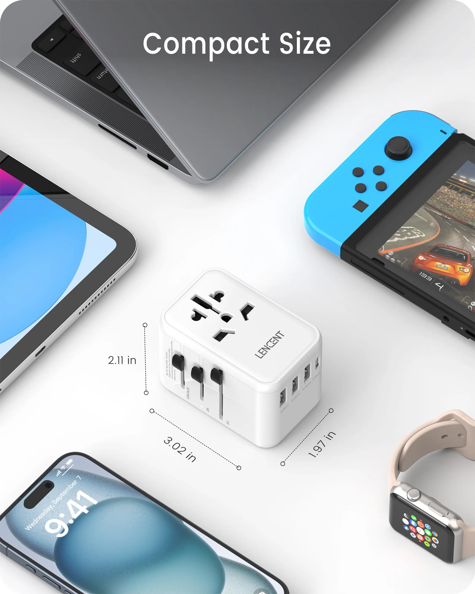 LENCENT 65W/45W/30W GaN Universal Travel Adapter with USB-A and Type C Fast Charging Power Adapter EU/UK/USA/AUS Plug for Travel