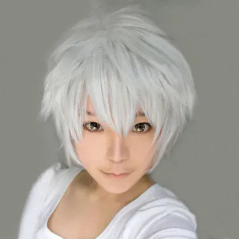 Tokyo Ghoul Ken Kaneki Peluca de pelo blanco plateado corto para cosplay, gorro tra