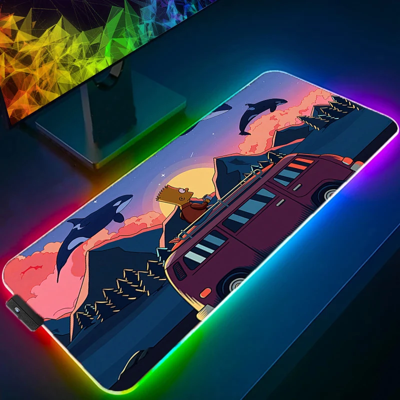 

RGB LED Mouse Pad Design Non-Slip Desk Mat Gaming T-the S-simpsons Accessories Stitched Edges For Home And For Gamer Mousepad