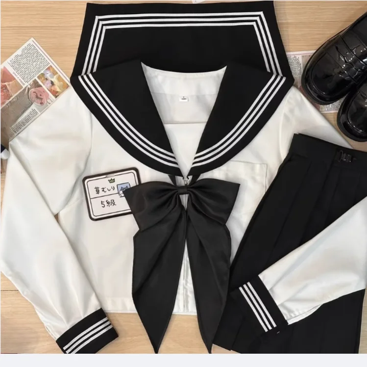 Sweet Sailor Uniform Japanese Jk College Loose Long Sleeve Top Spring Autumn New Girls Fashion Age-reducing Pleated Skirt Sets