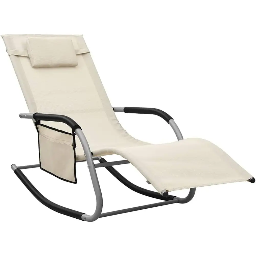 

Weather-Resistant Gray Textilene Sun Lounger with Cushion and Side Pocket, Powder-Coated Steel Frame