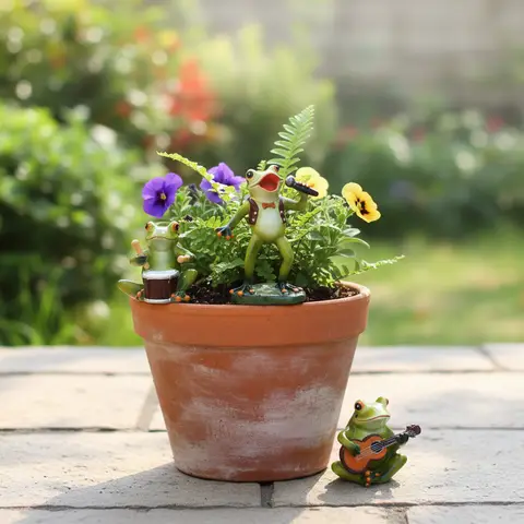 Resin Frog Band Planter Set 3 Pieces Outdoor Garden Decoration Durable UV Resistant Design For Yard Balcony