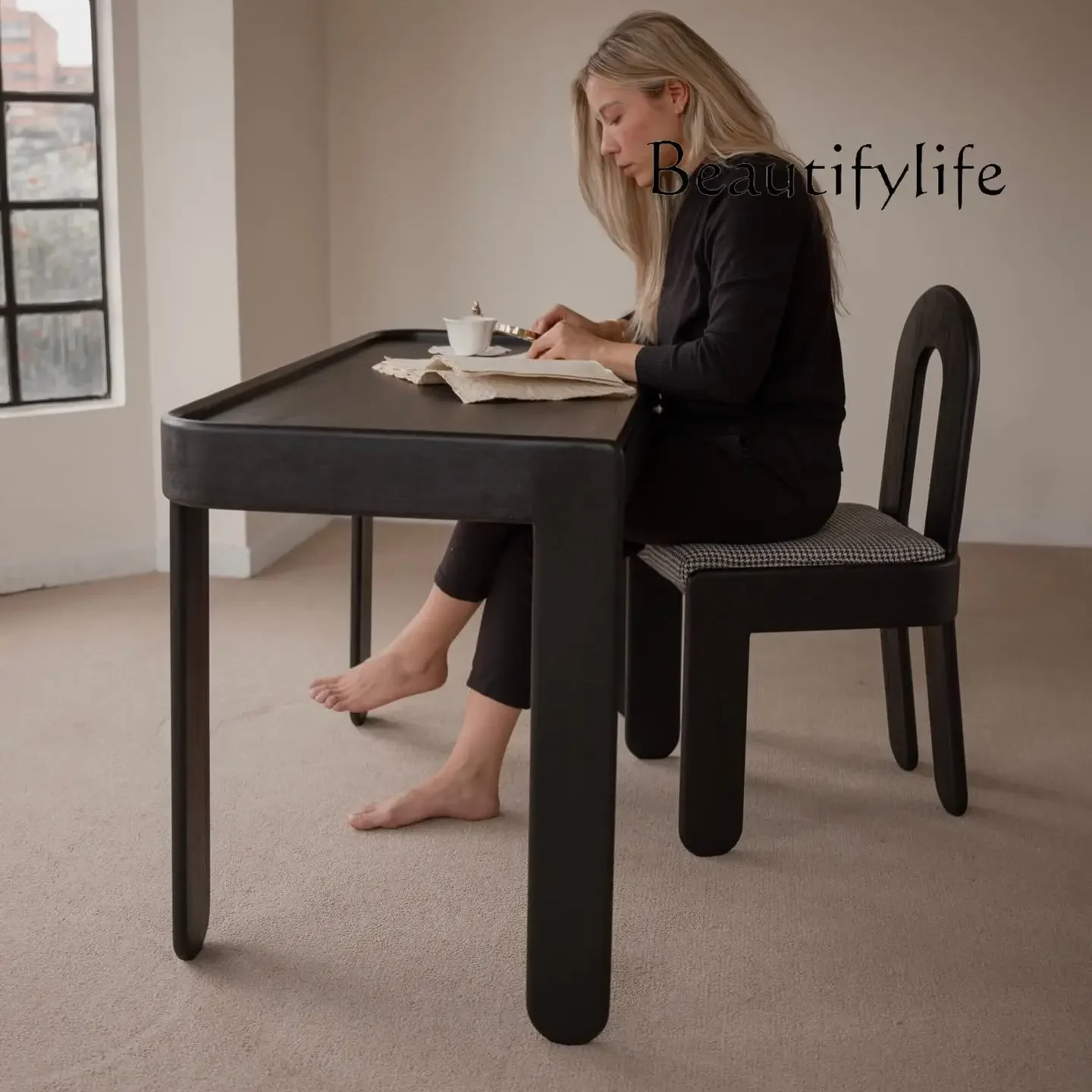 French solid wood desk home retro style study table log style desk high sense book desk chair