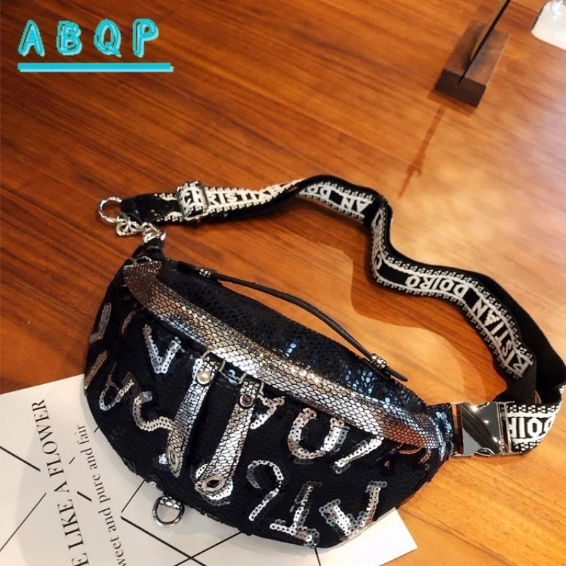 

New Sequin Waist Bag Luxury Brand Genuine Leather Sequin Shiny Women's Waist Bag Large Capacity Fashion Women's Crossbody Bag