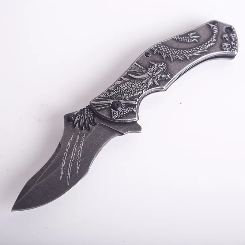 

Рельефный дракон, уличный складной нож, высококачественный режущий инструмент из нержавеющей стали, портативный ручной инструмент для кемпинга, самообороны
