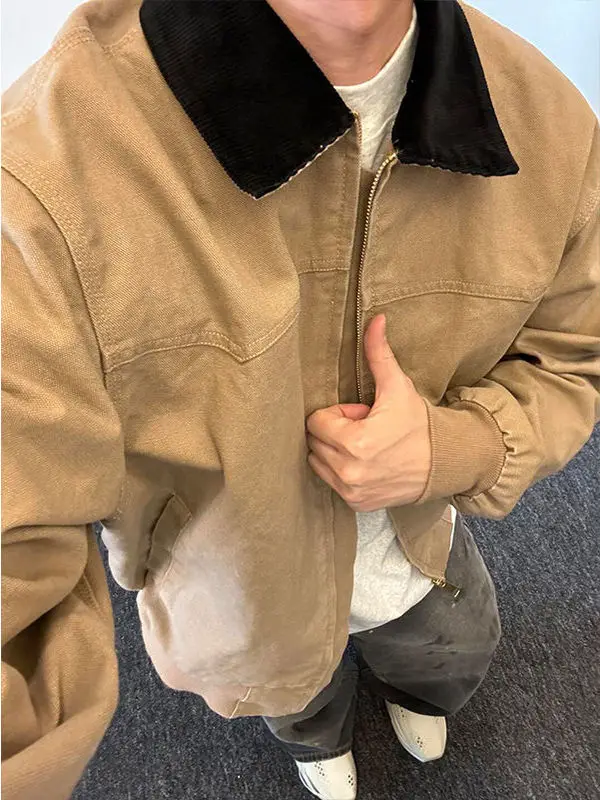 

Мужская джинсовая куртка-жакет большого размера 300 Pou American Sle Waed, в стиле Detroit Workwear, с воротником-стойкой, повседневная, свободного кроя