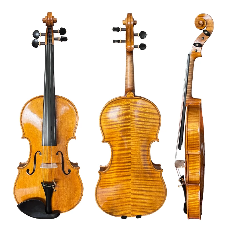 Master Luthier Handmade Varnished Carved Spruce Violin,Flame Maple,well Done Set Up,Good Sound,Orange Brown,string Instruments