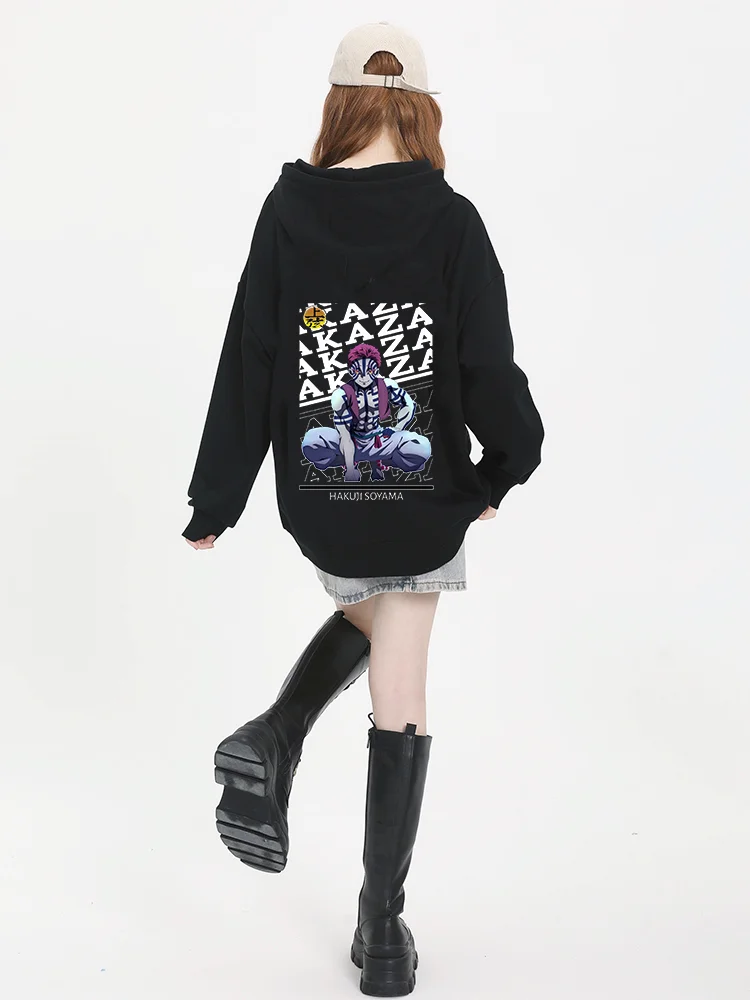 Demon Slayer Akaza Japan Anime Printed felpe con cappuccio da donna Plus Size felpe Pullover a maniche lunghe da donna