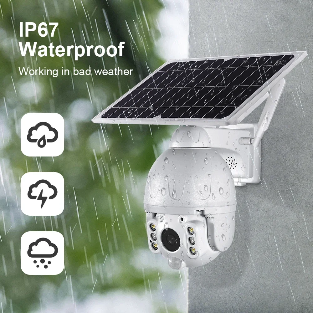 2MP 야외 4G 카메라 7.8W 태양 전지 패널 IP CCTV 4G SIM 카드 네트워크 PTZ 카메라 18650 충전식 배터리
